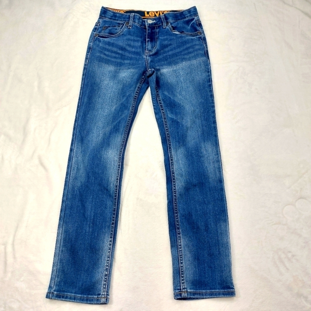 LEVI'S 510 JEANS KIDS BOYS BLUE STRAIGHT LEG ADJUSTABLE ELASTIC WAIST SZ 14 REG